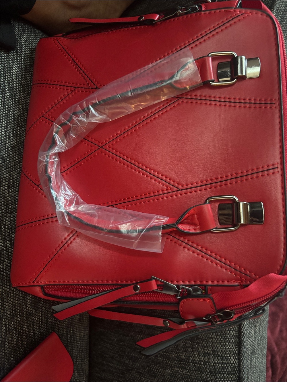 Red Quilted Satchel with Polished Hardware
